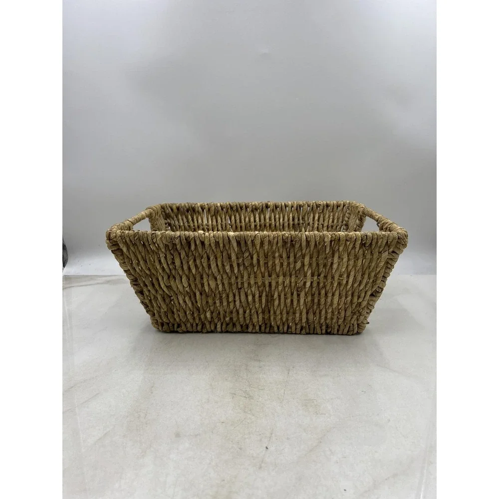 Natural Woven Seagrass Storage Basket Rectangle with Handles Boho Decor 14x10